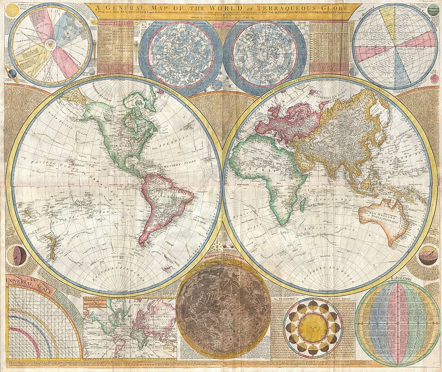 Nova Orbis Tabula illustration, map of the world, continents