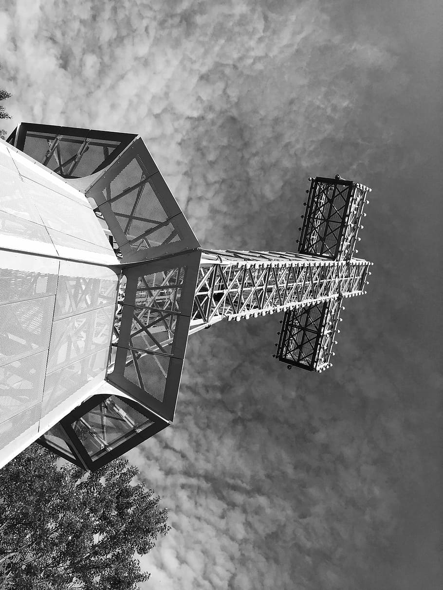 worm's eye view of tower, grayscale photo of cross, architecture HD wallpaper