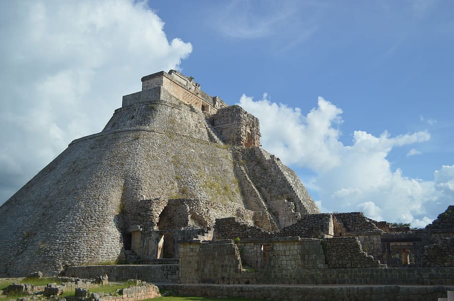 Mayan ruins, pyramid, mexico, architecture, uxmal, aztec, sun, HD wallpaper