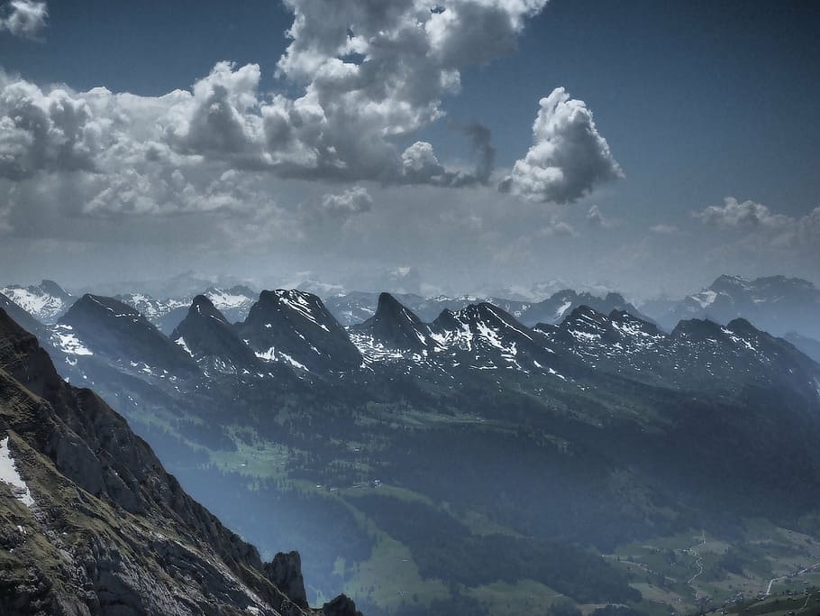 churfirsten, mountains, alpine, gallen, switzerland, mountain range, HD wallpaper