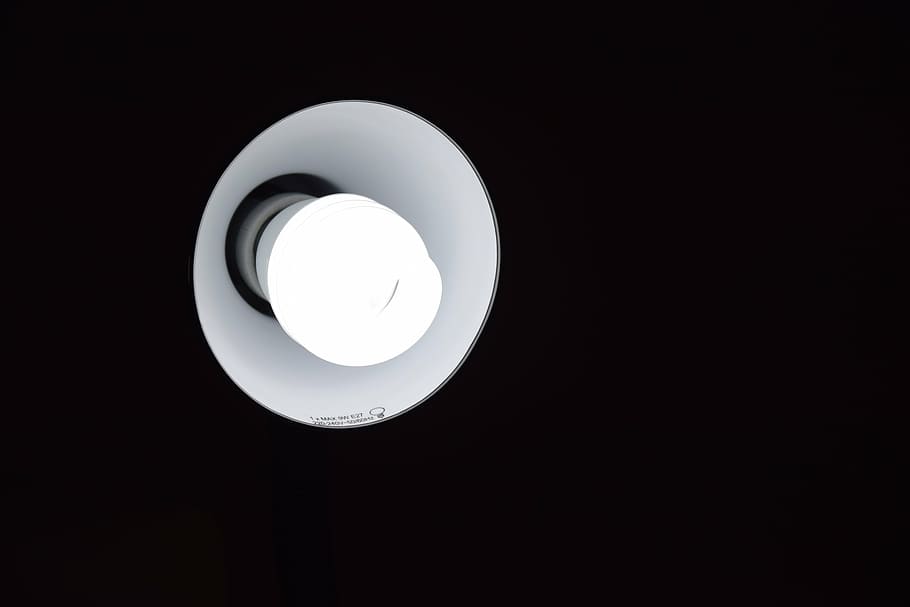 turned-on light, black, white, office, room, dark, design, space HD wallpaper