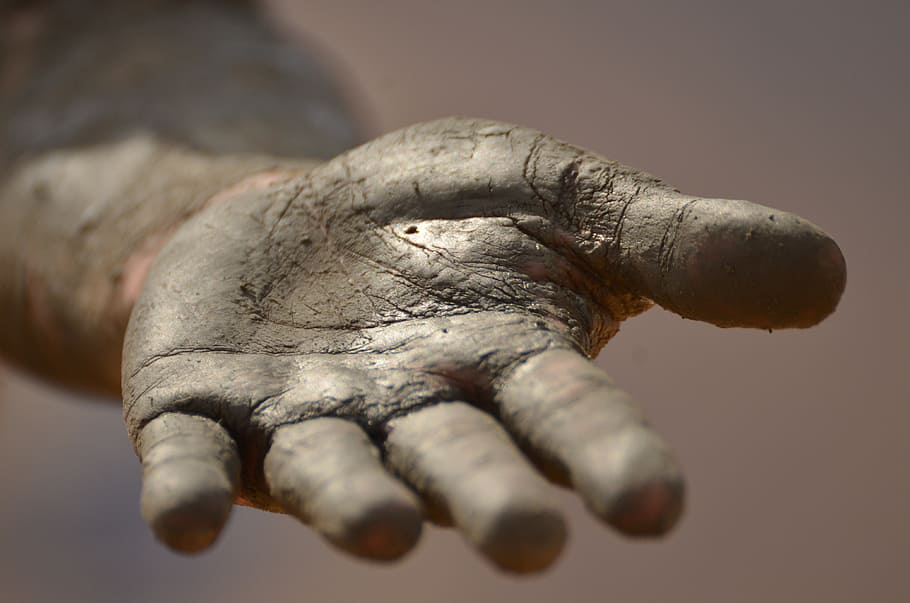 left human palm covered with soil, hand, help, close-up, human body part HD wallpaper
