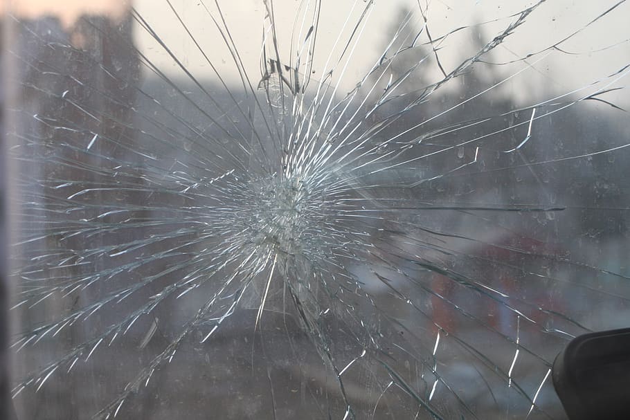 cracked glass panel, broken glass, window, windshield, splinter