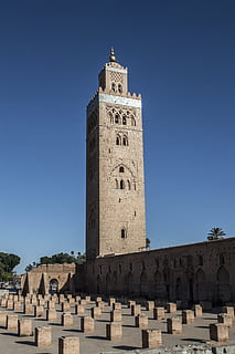 brick tower, mosque, marrakesh, morocco, moroccan, africa, marrakech HD wallpaper