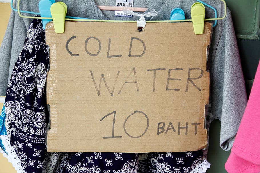 cold, water, drink, shield, note, sell, offer, 10, baht, clothing stand HD wallpaper