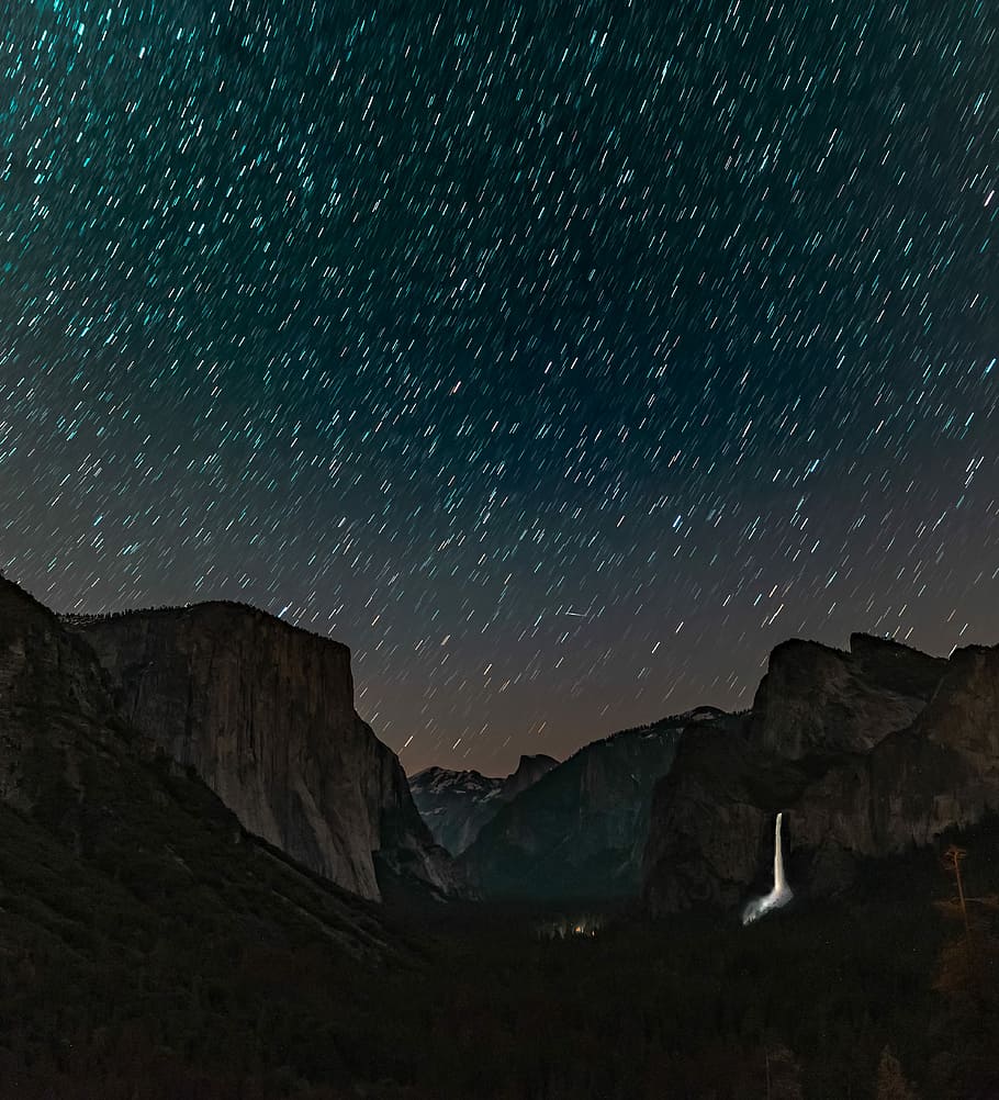 El Capitan, Yosemite, California, milky way, waterfall, star trail HD wallpaper