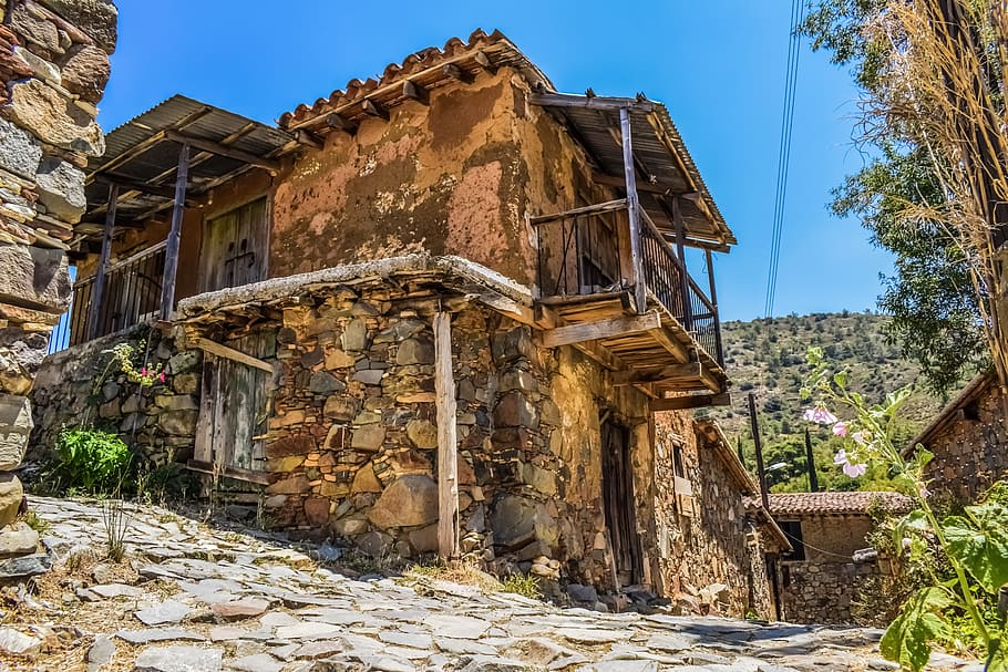 brown stone house under blue sky at daytime, cyprus, fikardou, HD wallpaper