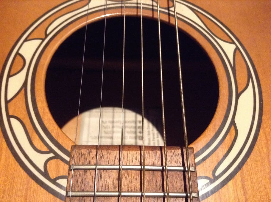 guitar, sound, hole, strings, ornament, musical instrument