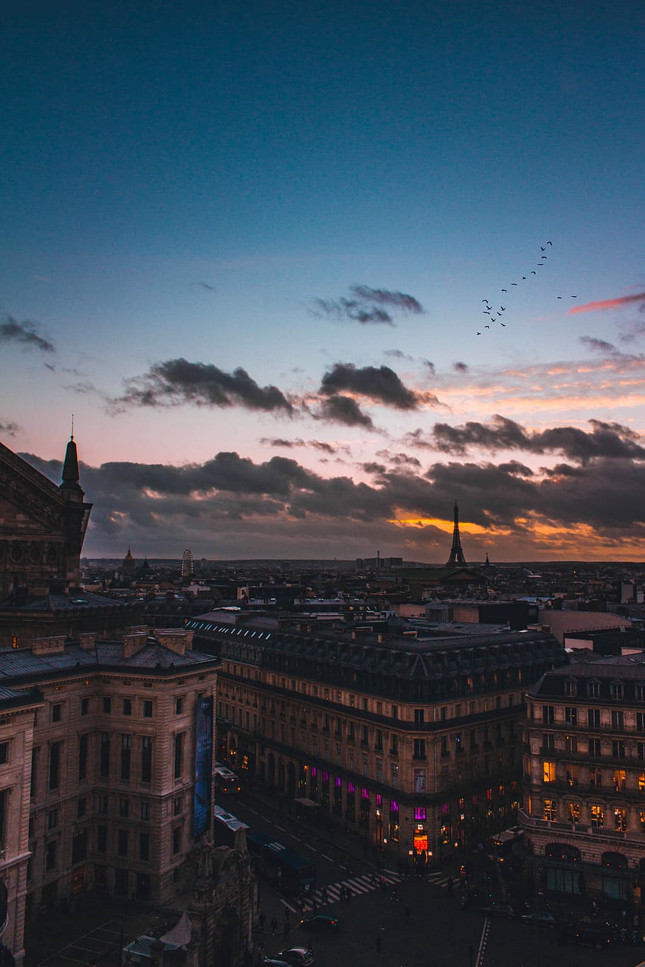 aerial photography of city scapes during blue hour, Paris building under blue and gray sky at daytime HD wallpaper