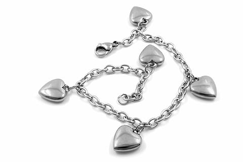 silver-colored heart charm bracelet, stainless, background HD wallpaper