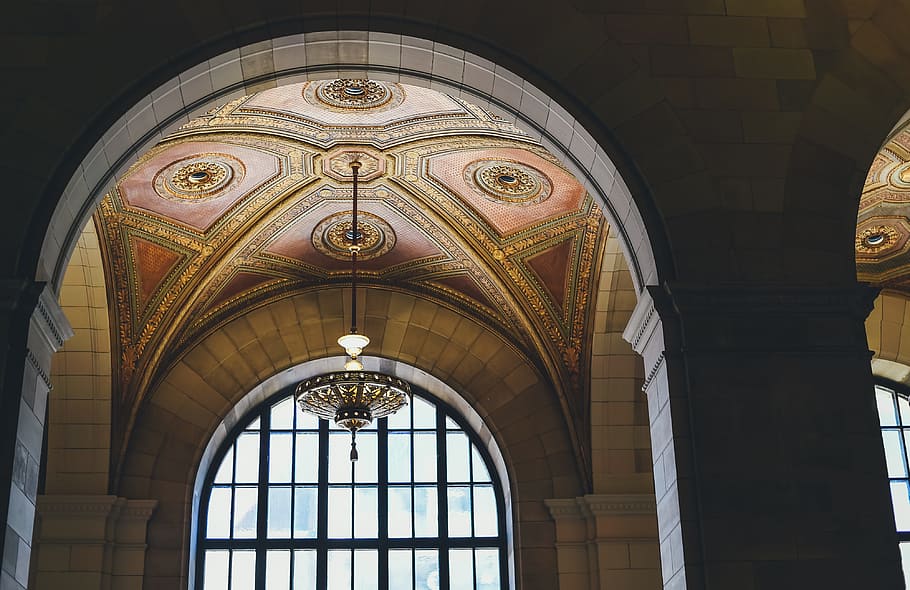 architecture, art, building, ceiling, chandelier, concrete HD wallpaper