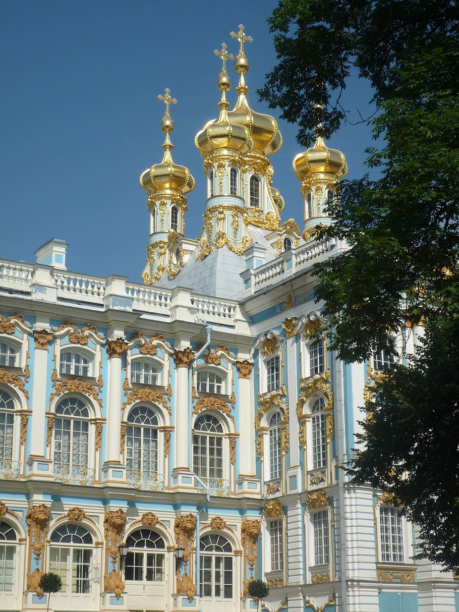 Catherine, Palace, St, Petersburg, russia, architecture, facade, HD wallpaper