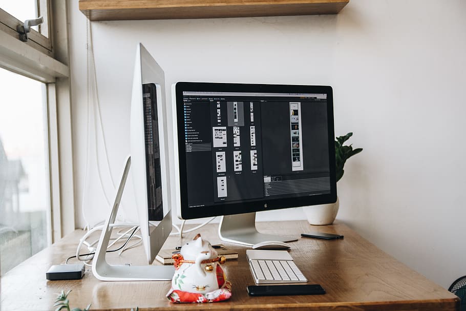 apple, desk, working, table, computer, devices, display, imac HD wallpaper