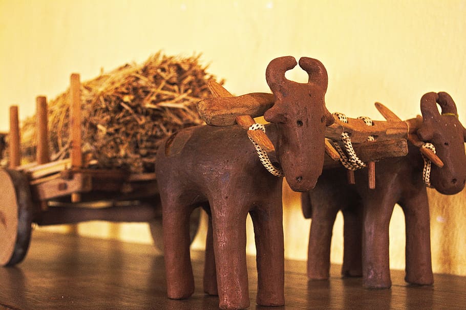 oxcart, clay, old, figuredecore, figures, decorate, animal HD wallpaper