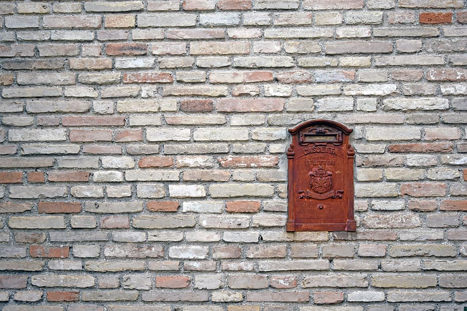 rectangular brown wooden mailbox door art, letters, e-mail, wall