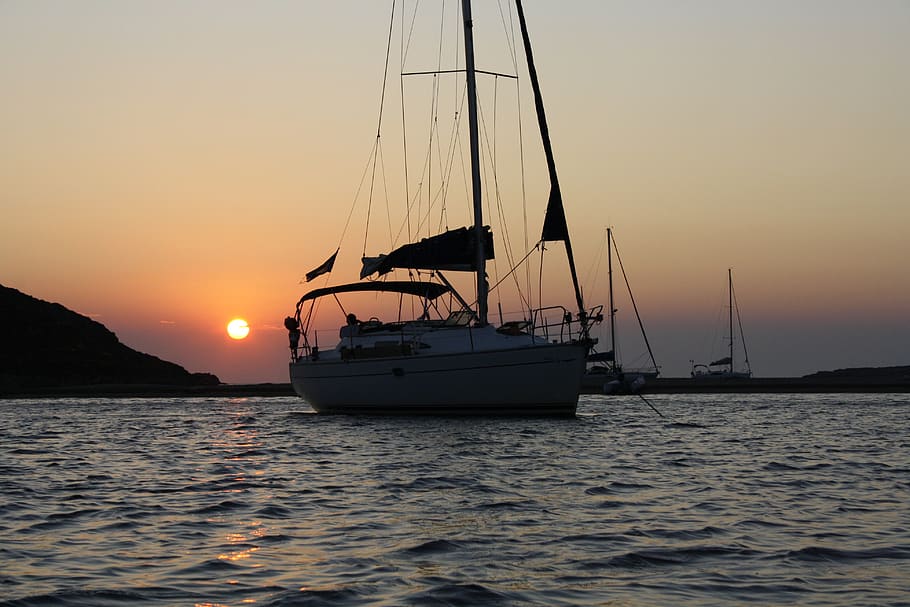 sailboat, sunset, anchorage, nautical vessel, water, transportation HD wallpaper