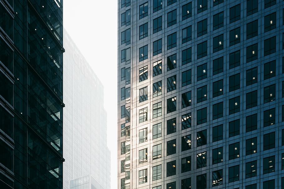 photo of building structures, gray, black, high, rise, buildings HD wallpaper