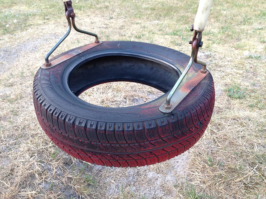 swing, playground, tyre, childhood, old, fun, day, nature, field HD wallpaper