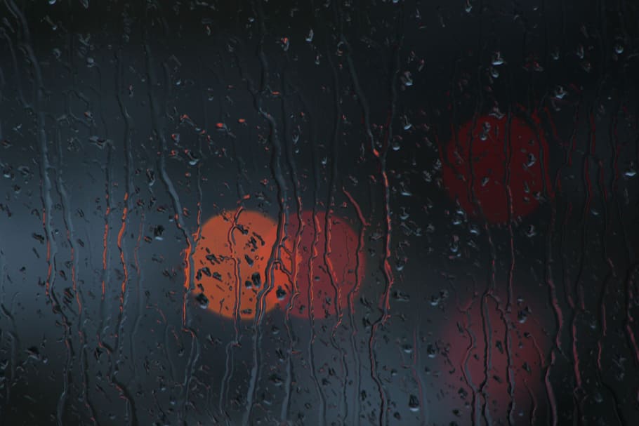 bokeh photography of wet glass, rain, window, dark, no people HD wallpaper