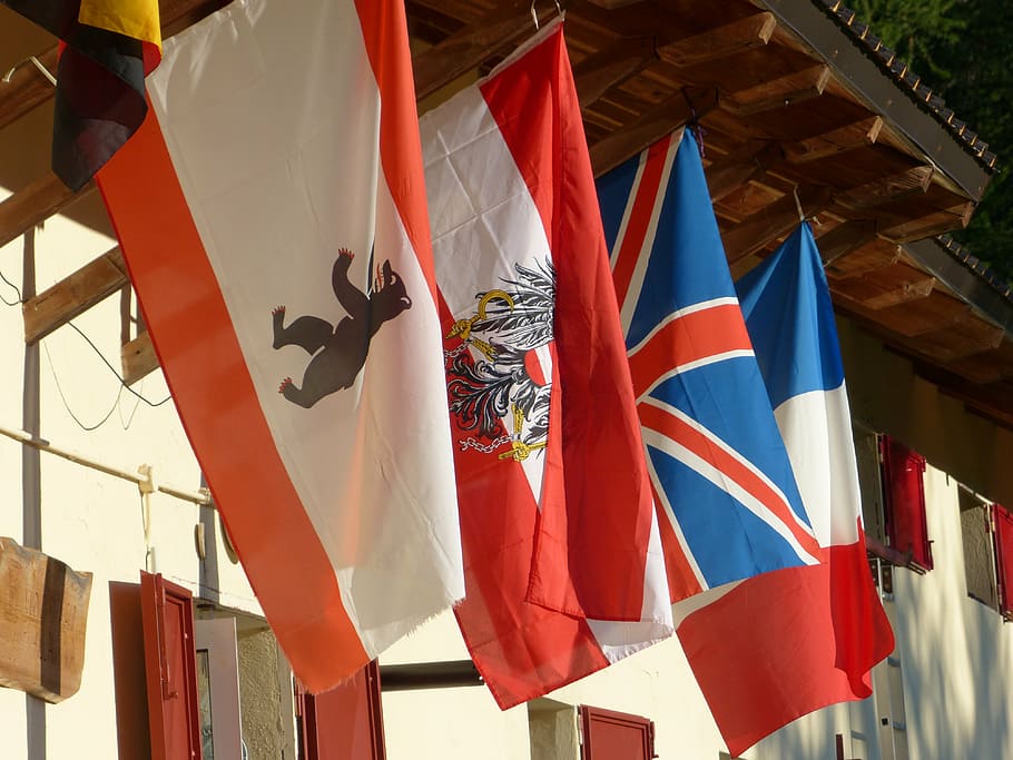 flags, international, austria, england, france, depend, patriotism HD wallpaper