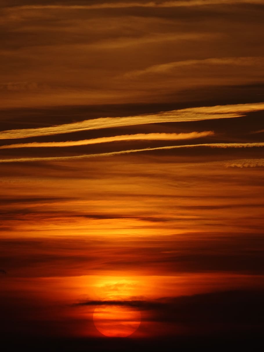 sunset, sky, red, clouds, sea, nature, orange color, backgrounds HD wallpaper