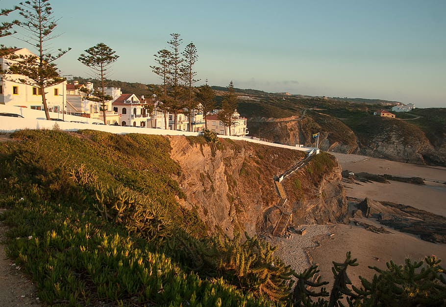 Portugal, Sunset, Beach, Cliffs, built structure, building exterior HD wallpaper