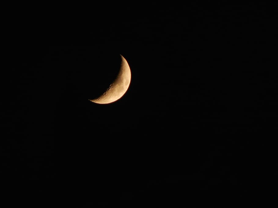 moon, crescent moon, night, sky, space, astronomy, copy space HD wallpaper