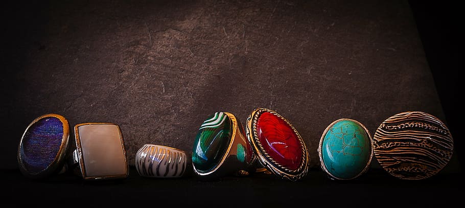 assorted rings with assorted gemstones, diamonds, jewel, rhinestones
