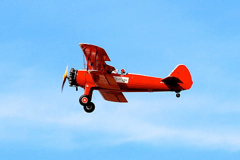 red and black plane photo, biplane, airplane, oldtimer, planes HD wallpaper
