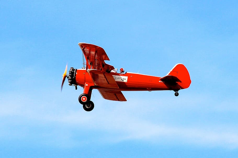 red and black plane photo, biplane, airplane, oldtimer, planes HD wallpaper