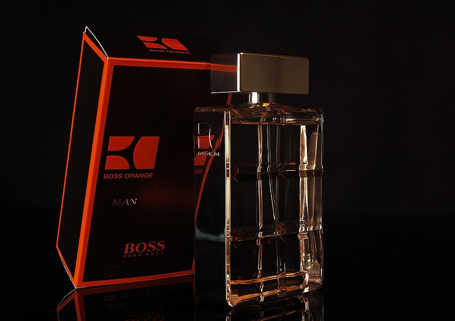 Boss spray bottle with box, perfume, light, studio, glass, composition, HD wallpaper