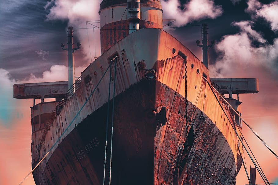 low angle photo of brown boat, Titanic ship, bow, anchor, ropes HD wallpaper