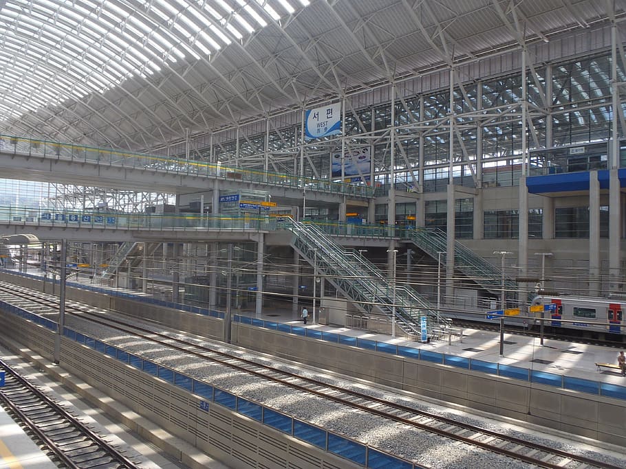 railway station, korea, platform, train, ktx, architecture HD wallpaper