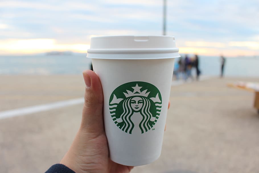 Person Holding Star Buck Plastic Cup, blur, clouds, coffee, coffee cup HD wallpaper