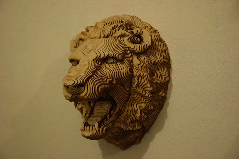 head, leo, tree, animals, wall, living nature, contemporary art HD wallpaper