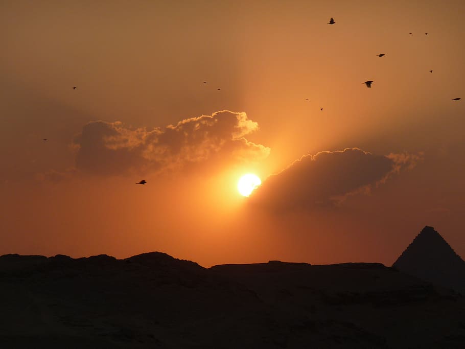 sunset, pyramid, egypt, pharaohs, dom, sky, beauty in nature HD wallpaper