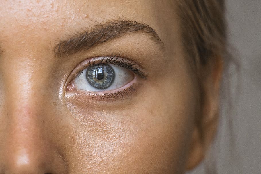 close-up photo of persons eye, close up photo of person's left eye with gray pupil HD wallpaper