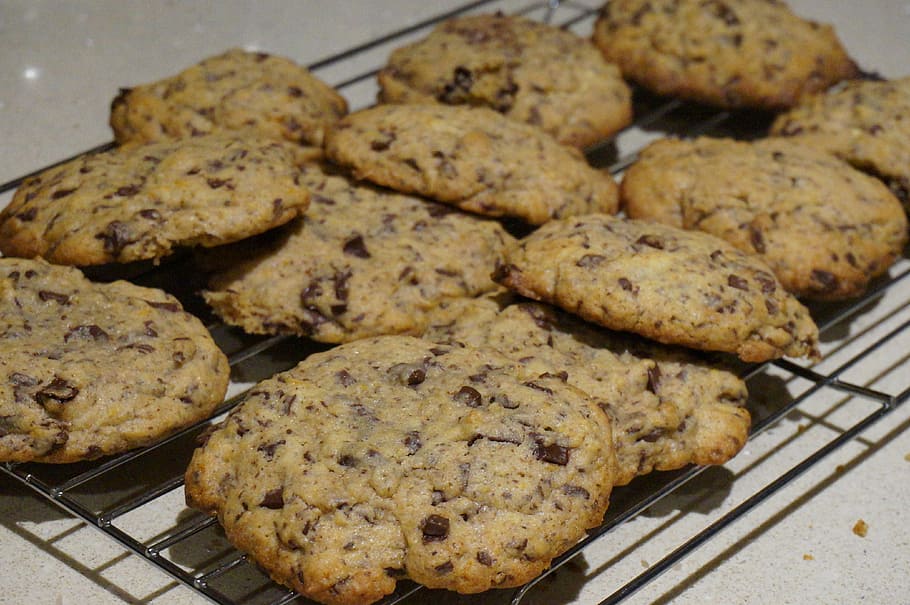 chocolate chip cookies on a cooling tray