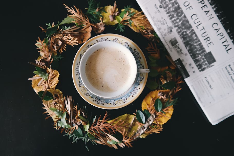 coffee, cafe, art, latte, morning, hot, drink, magazine, table HD wallpaper