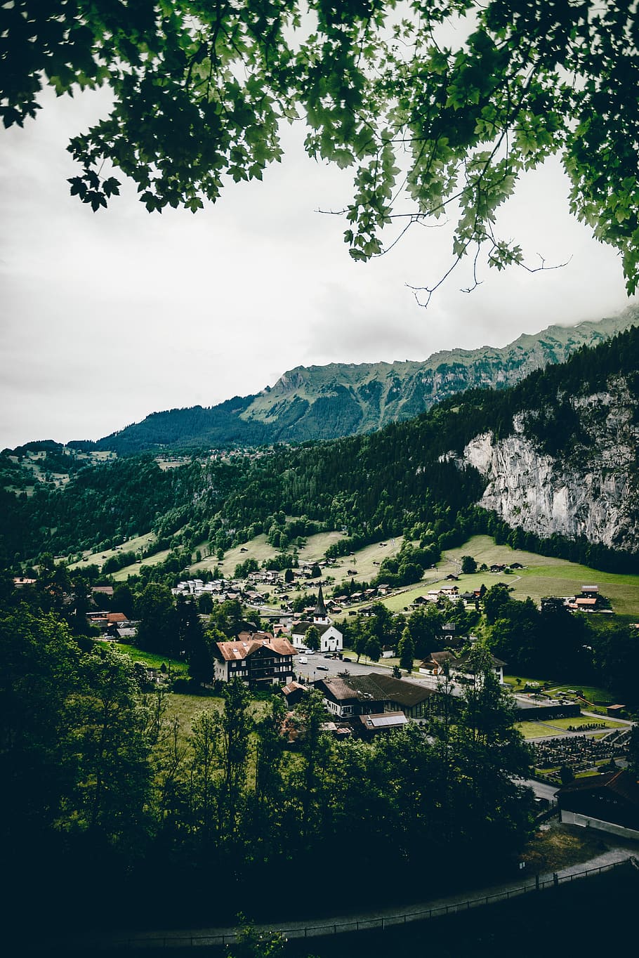 aerial view of mountain, panoramic photography of village, tree HD wallpaper