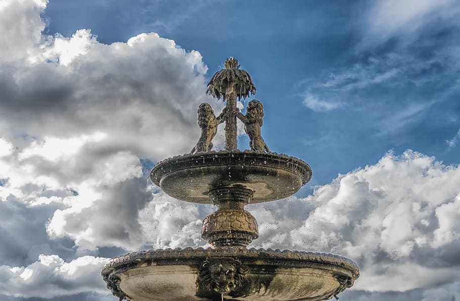 Fountain, Water, Bubble, Wet, stone basin, flow, drip, inject HD wallpaper