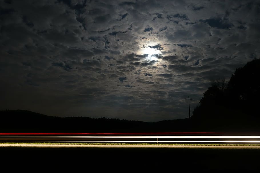 road, long exposure, lights, red, traffic, night, spotlight HD wallpaper