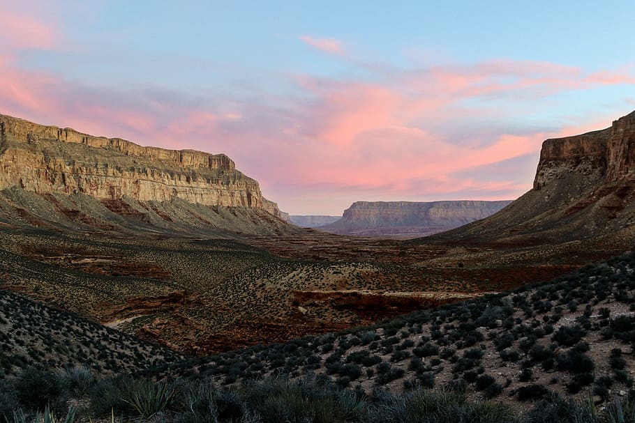 green grasses between two mountains, Table Mountain, grand canyon HD wallpaper