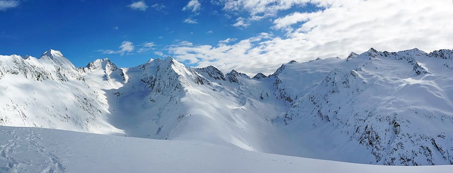 mountain covered with snow, winter, coldly, sports, mountain peak HD wallpaper