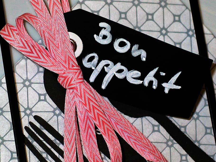 Bon Appetit signage, eat, cutlery, fork, knife, dine, table cover HD wallpaper