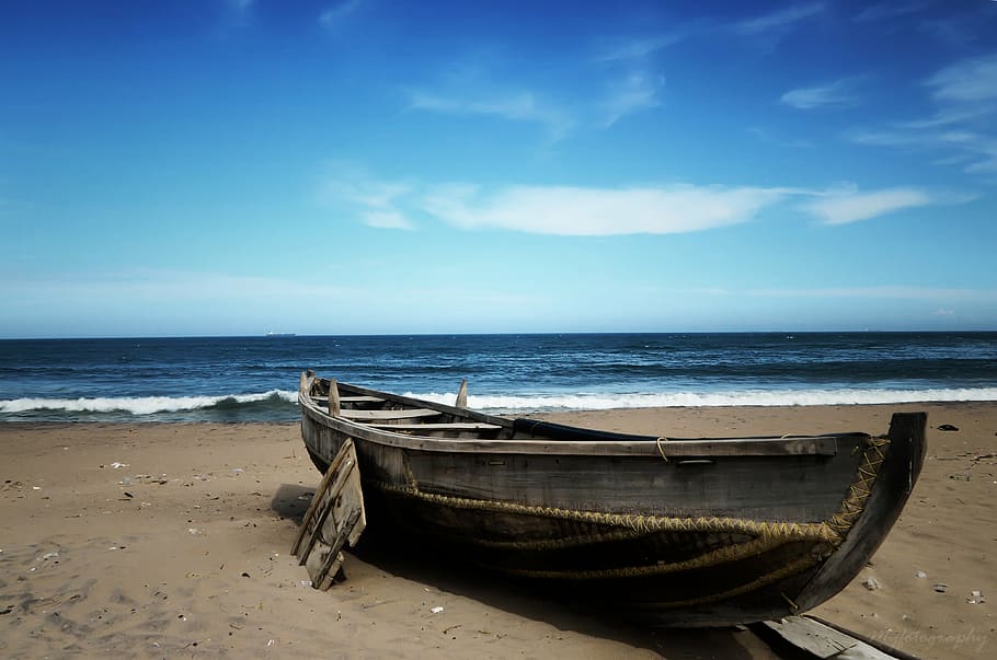 beach, boat, dawn, dusk, horizon, island, nature, ocean, outdoors HD wallpaper