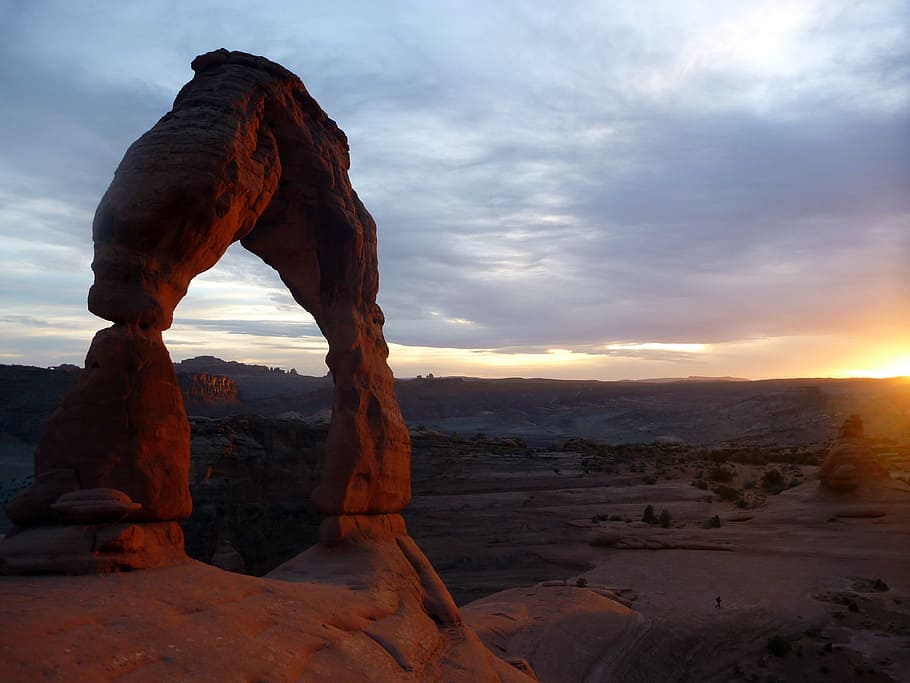 Delicate Arch, Sunset, Rock, Formation, sandstone, moab, arches