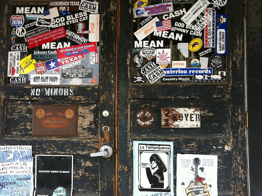 sticker, worn, door, communication, text, no people, western script HD wallpaper
