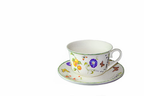 white and blue floral ceramic cup and saucer, porcelain, tableware HD wallpaper