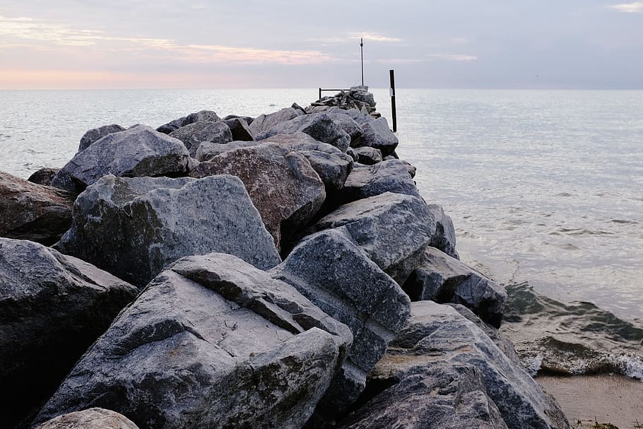 Breakwater, landscape, sea, rock - Object, nature, coastline HD wallpaper